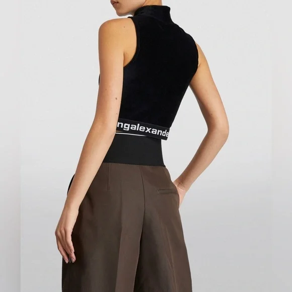 ALEXANDER WANG Mock Neck Tank in Stretch Corduroy Crop Tops